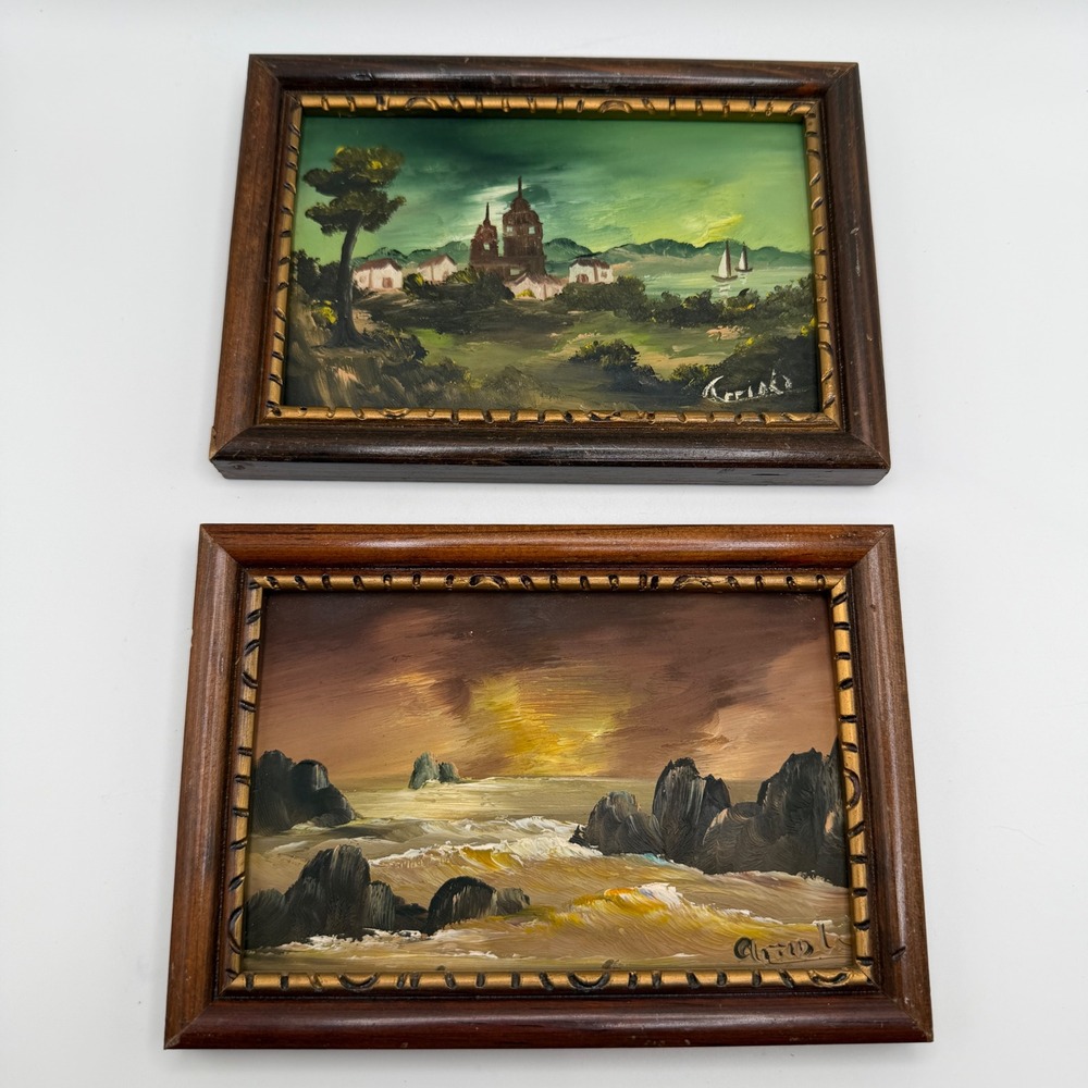 Roberto Arriola Miniature Oils of Mexico Framed‎ Landscape Seascape Set of 2